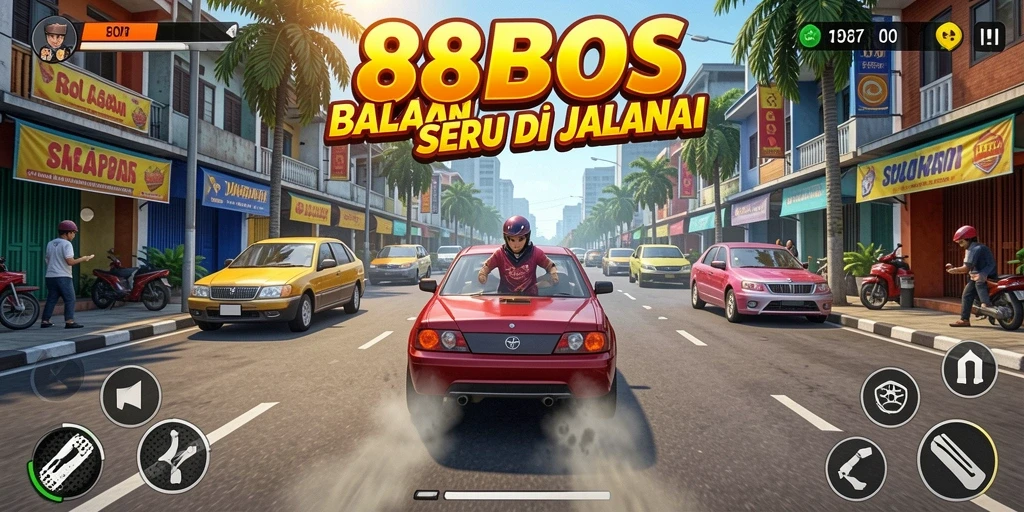 Screenshot gameplay 88BOS dengan aksi balapan yang mendebarkan.