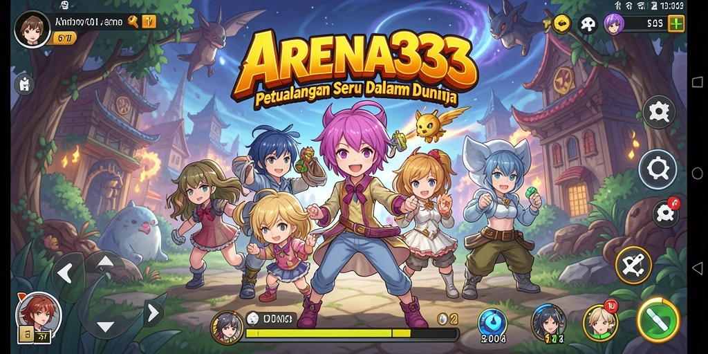 Tangkapan layar gameplay yang penuh aksi dan karakter anime.