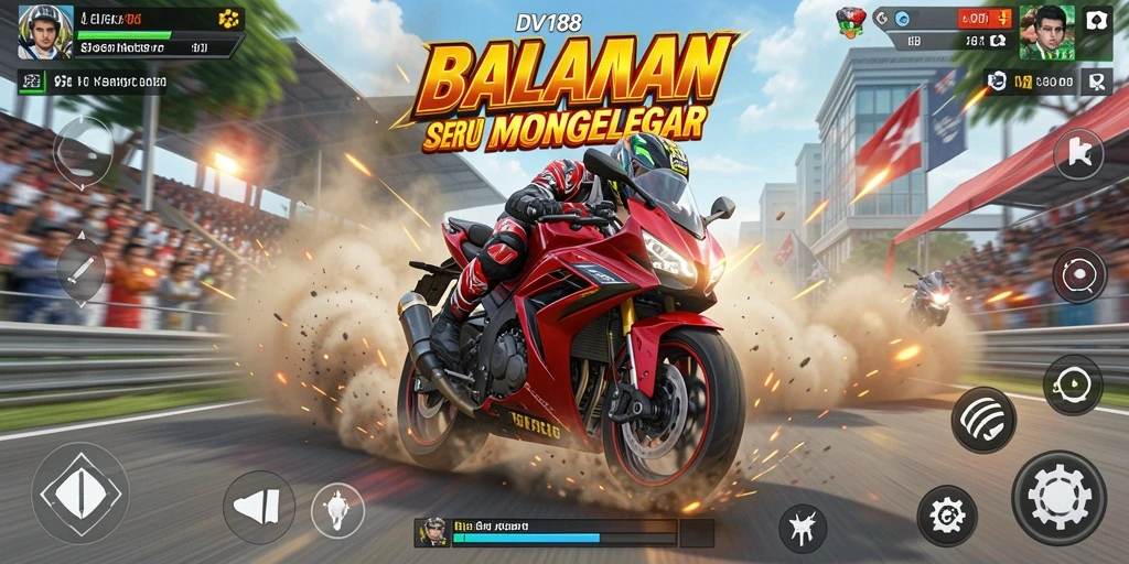 Gameplay menegangkan dengan balapan motor yang cepat.