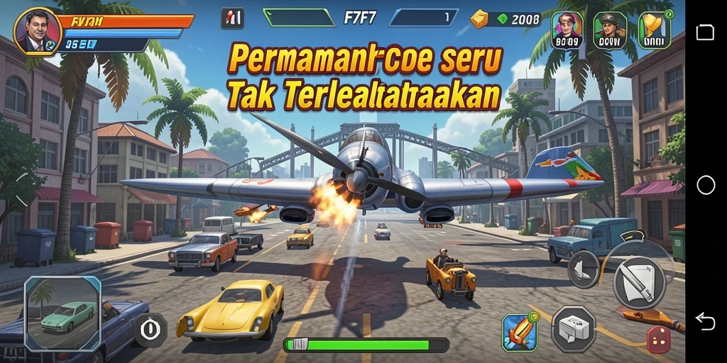 Tampilan permainan F7F7 yang penuh aksi dalam mode Arcade.