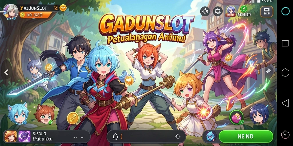 Screenshot menampilkan karakter anime dalam aksi permainan GADUNSLOT.