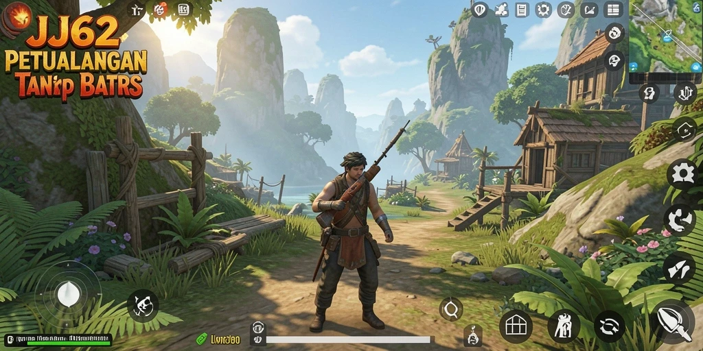 Screenshot utama gameplay <strong>JJ62</strong> di dunia terbuka yang luas.