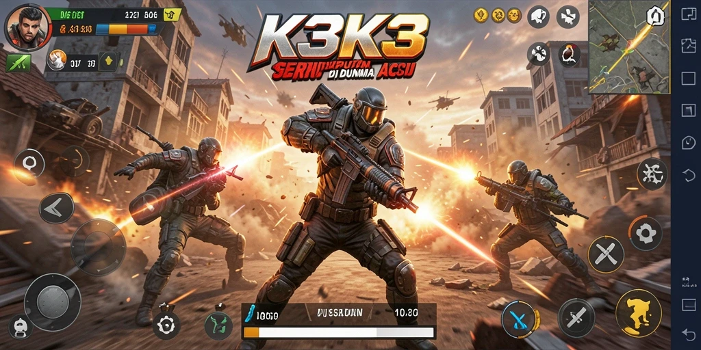 Screenshot gameplay K3K3 yang penuh aksi dan tantangan.