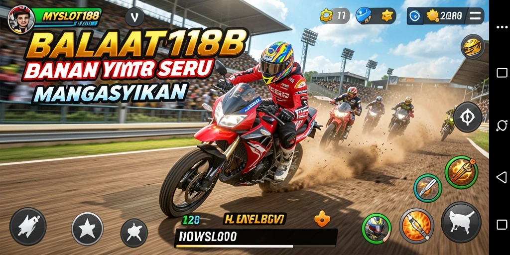 Screenshot MYSLOT188 menampilkan aksi balapan motor yang seru dan menarik.