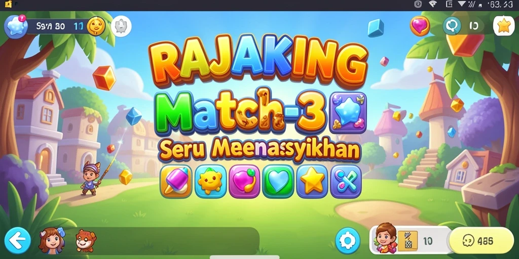 Tampilan gameplay seru RAJAKING dengan level Match-3 yang menantang.