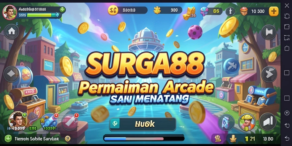 Tangkapan layar menunjukkan gameplay yang dinamis dan penuh warna dari SURGA88.