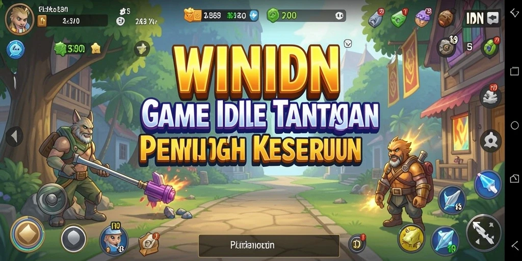 Tangkapan layar dari gameplay <strong>WINIDN</strong> yang menampilkan pengumpulan sumber daya secara otomatis.